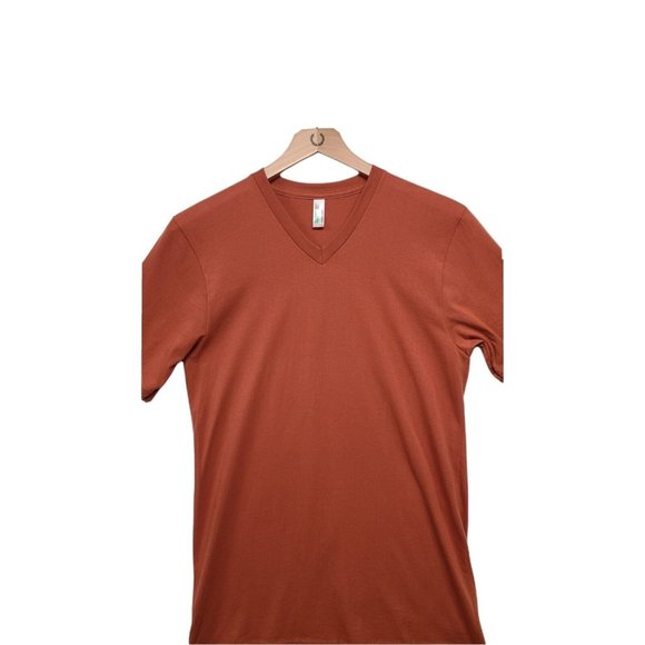 American Apparel Shirt V Neck Mens S  Fine Cotton Sustainable Tee Rust O… - Picture 3 of 7